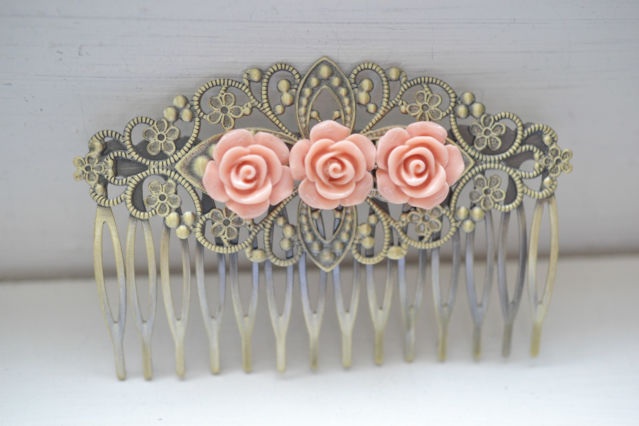 Vintage Victorian Antique Style Filigree Rose Flower Hair Comb Fascinator